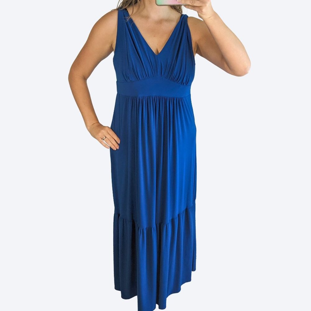 NWT Tiana B Royal Blue Sleeveless Maxi Dress with Ruffle, XL